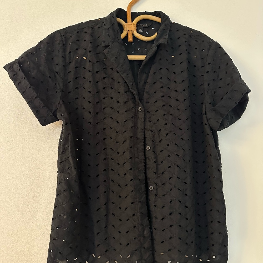 Banana Republic Black Eyelet Button Down Shirt